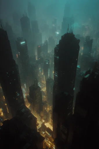 Atmospheric Industrial Dystopia style reference image — dystopian industrial architecture
