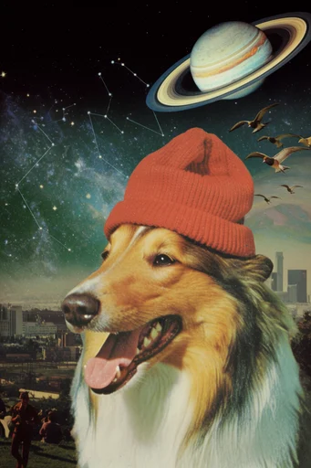 Retro Cosmic Surrealism style reference image — surreal space landscape