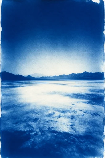 Architectural Cyanotype Abstraction style reference image — Prussian blue cyanotype