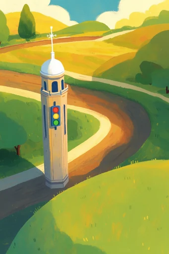 Whimsical Verdant Pastoral style reference image — high-angle aerial perspective