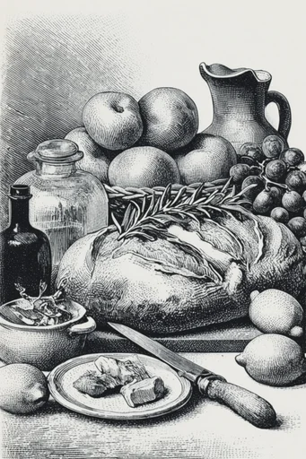 Monochrome Engraving Revival style reference image — monochrome ink illustration