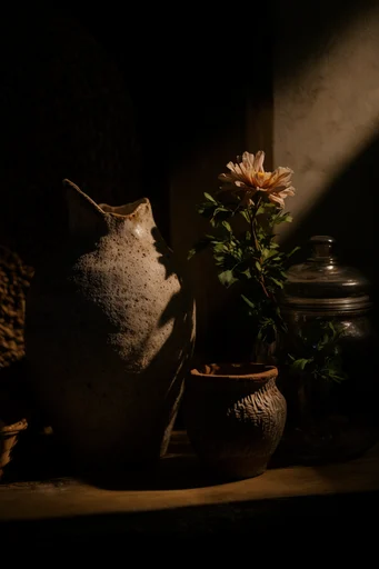 Luminous Chiaroscuro Botanical style reference image — Dutch Golden Age still life