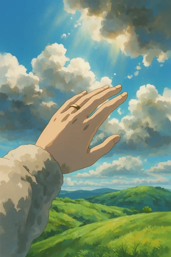 Luminous Anime Pastoralism style reference image — lush pastoral landscape