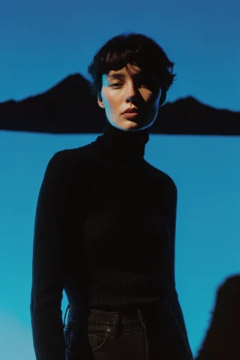 Luminous Cobalt Noir style reference image — high-contrast silhouette