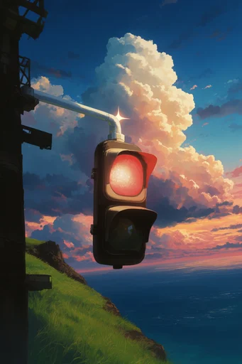 Luminous Anime Horizon style reference image — towering cumulus clouds