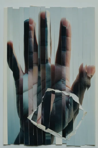 Fragmented Structural Portraiture style reference image — pixel sorted glitch