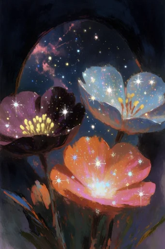 Luminous Cosmic Dreamscapes style reference image — starburst sparkles