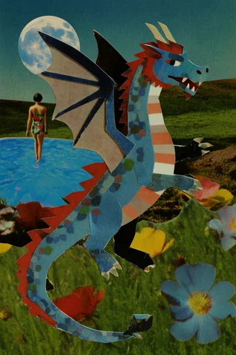 Retro Surrealist Collage style reference image — fisheye lens
