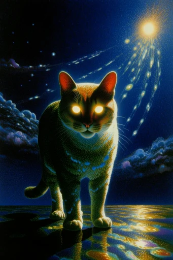 Prismatic Cosmic Retro-Surrealism style reference image — dramatic silhouette