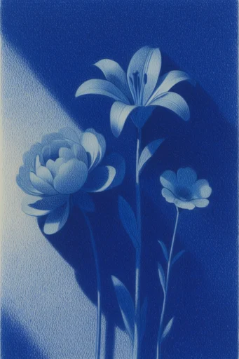 Monochromatic Cobalt Surrealism style reference image — introspective dreamlike atmosphere