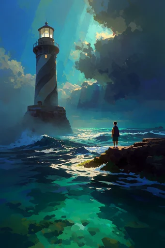 Luminous Emerald Chiaroscuro style reference image — ethereal light shafts
