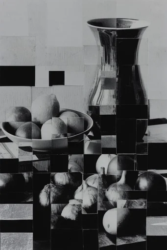 Deconstructed Monochrome Collage style reference image — high-contrast monochrome