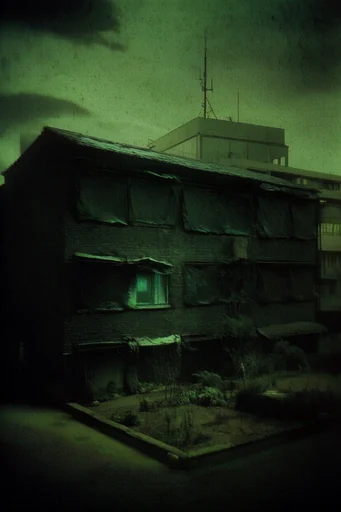 Emerald Dystopian Noir style reference image — chemical toxic aesthetic