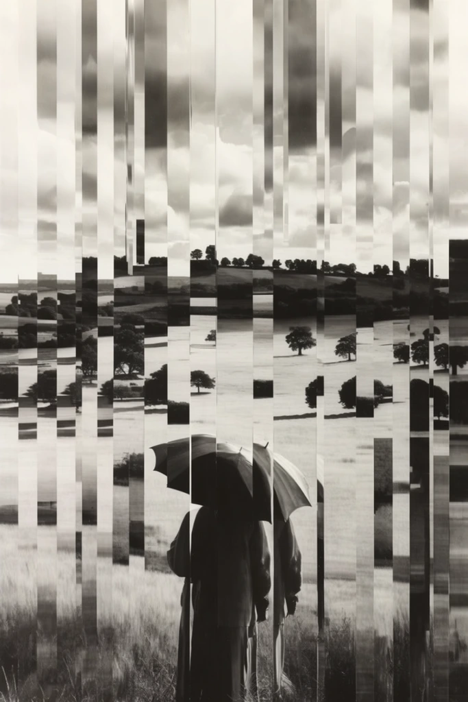 Monochrome Glitch Fragmentation style AI image example 2