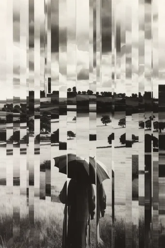 Monochrome Glitch Fragmentation style reference image — monochrome glitch art