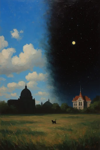Cosmic Surrealist Oil style reference image — classical composition