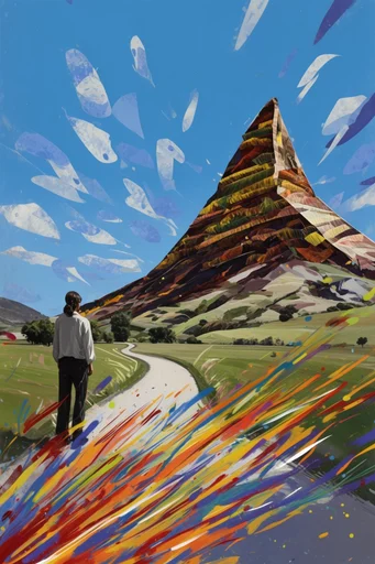 Dynamic Kinetic Collage style reference image — mixed media collage