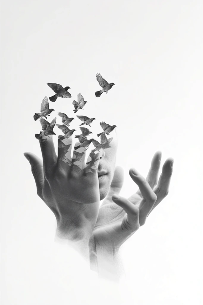Monochromatic Surrealist Deconstruction style AI image example 1