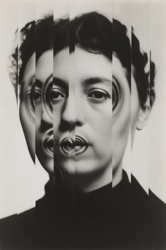 Monochrome Geometric Surrealism moodboard — generate AI images in this style