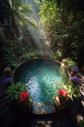 Lush Aerial Oasis style reference image — vibrant jungle foliage