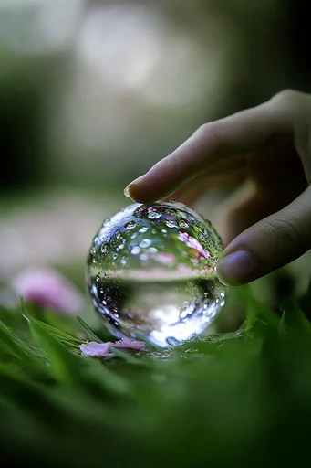 Refractive Macro Worlds style reference image — refraction in spherical lens