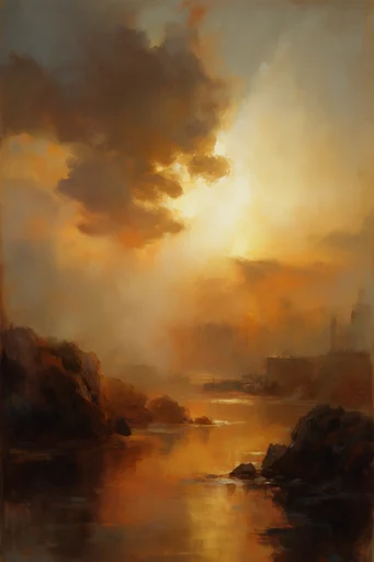 Amber Atmospheric Grandeur style reference image — atmospheric amber haze