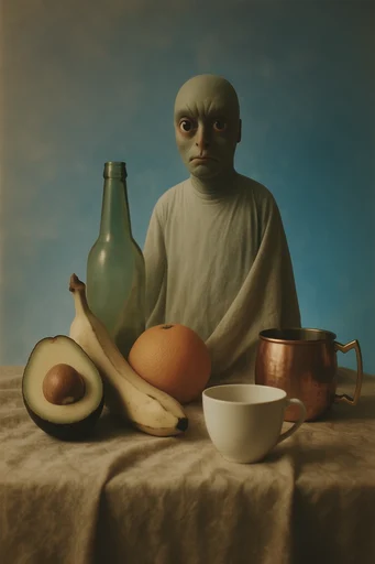 Nostalgic Earth Surrealism style reference image — muted earth tones