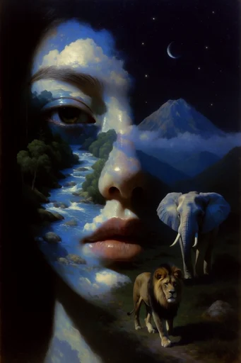 Celestial Surrealist Chiaroscuro style reference image — starry void