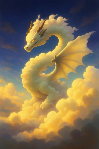 Luminous Twilight Storybook style reference image — volumetric clouds