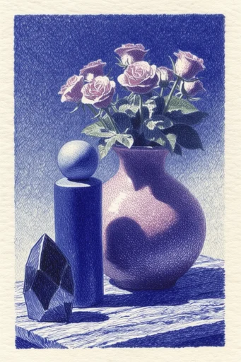 Monochromatic Negative Space style reference image — ultramarine blue ink