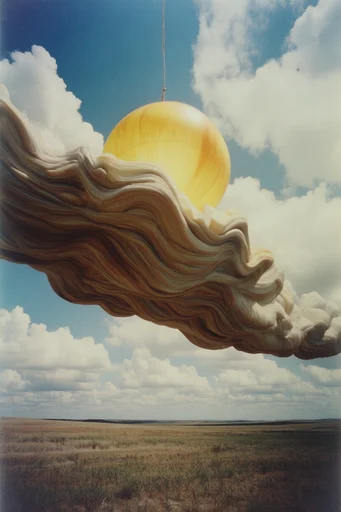 Surrealist Pastoral Dreamscape style reference image — vintage film grain