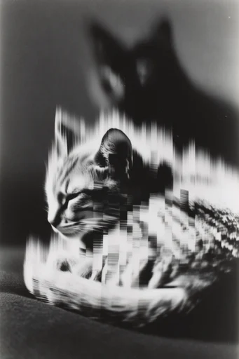 Monochrome Glitch Surrealism style reference image — slit-scan photography