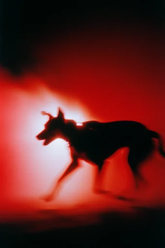 Ethereal Crimson Noir style reference image — motion blur light leak