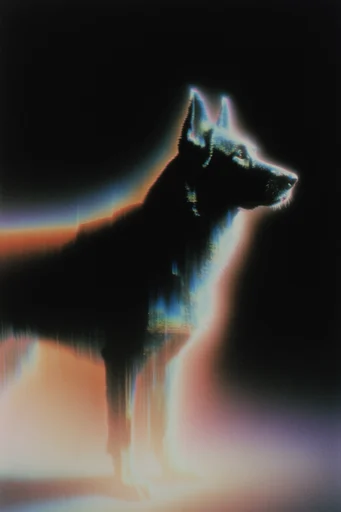 Ethereal Luminous Distortion style reference image — moody indigo and peach