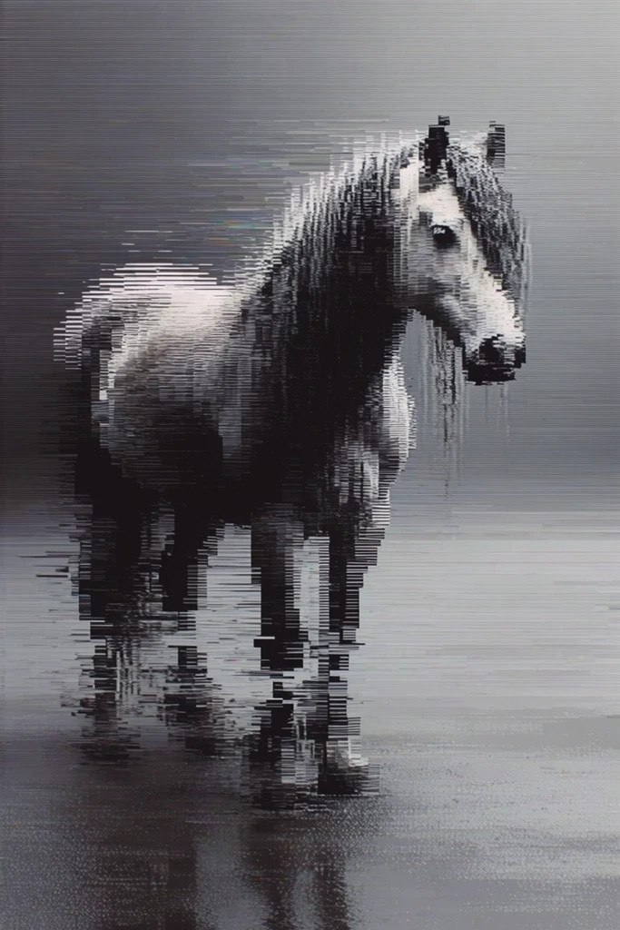 Monochrome Digital Decay style AI image example 3