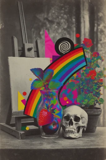 Neon Surreal Collage style reference image — analog collage