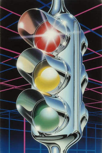 Hyper-Gloss Retro-Futurism style reference image — highly reflective chrome