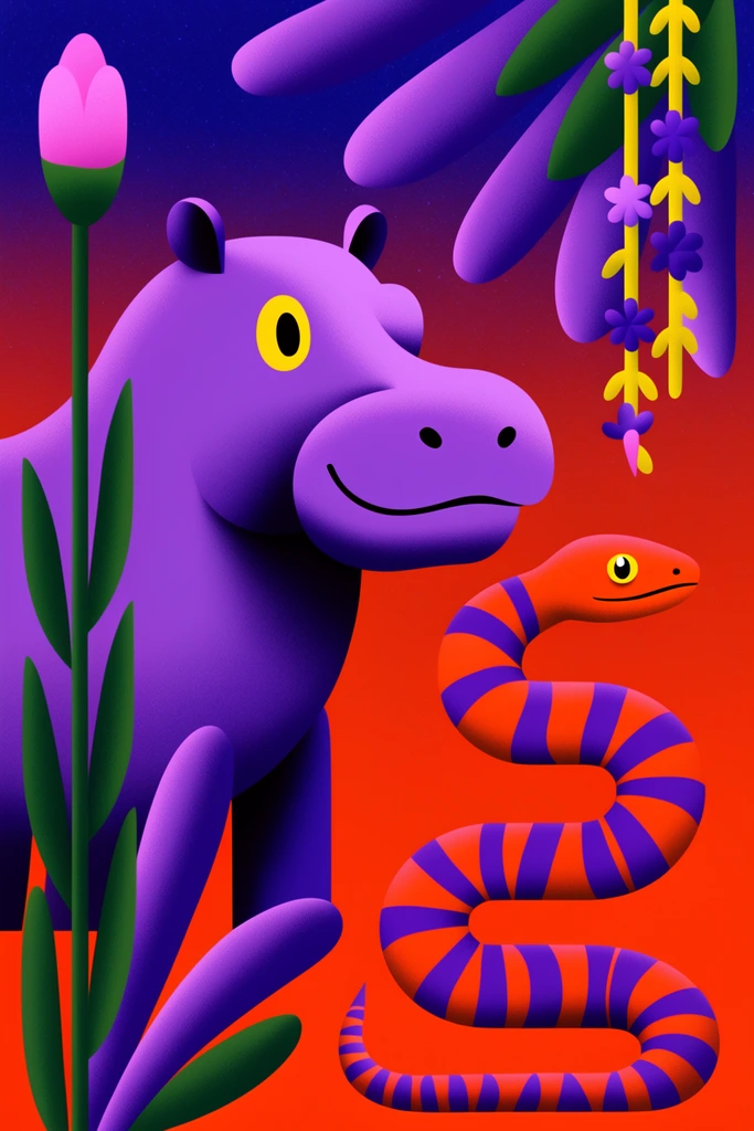 Vibrant Risograph Minimalism style AI image example 3