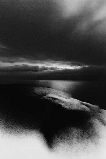 Stark Monochromatic Noir style reference image — heavy film grain