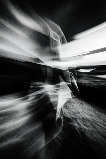 Kinetic Spectral Noir style reference image — heavy film grain