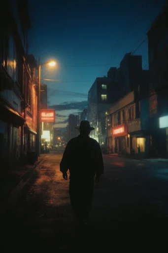 Cinematic Twilight Noir style reference image — vintage 35mm texture