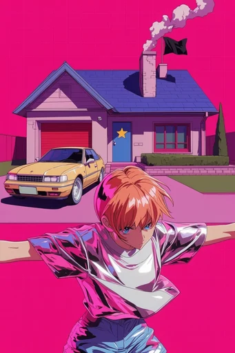 Retro Neon Anime style AI image example 4