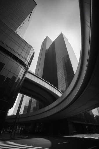 Monolithic Brutalist Vertigo style reference image — monochromatic architectural photography