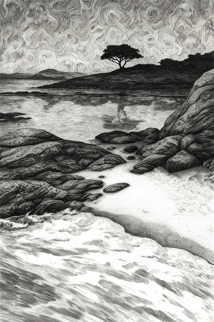 Monochrome Engraving Revival style AI image example 2