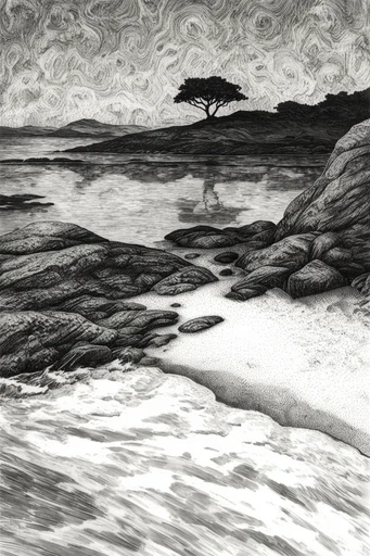 Monochrome Engraving Revival style reference image — monochrome ink illustration