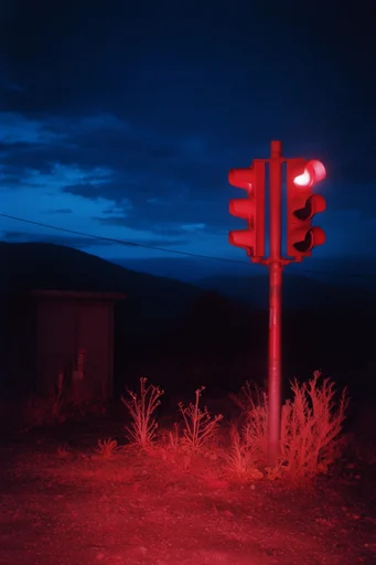 Crimson Nocturnal Void style reference image — monochromatic crimson glow