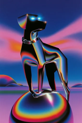 Prismatic Retro-Futurist Airbrush style reference image — smooth airbrushed texture