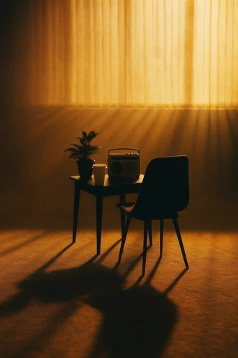 Amber Chiaroscuro Cinematic style reference image — dramatic long shadows