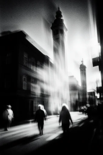 Kinetic Spectral Noir style reference image — high-contrast black and white
