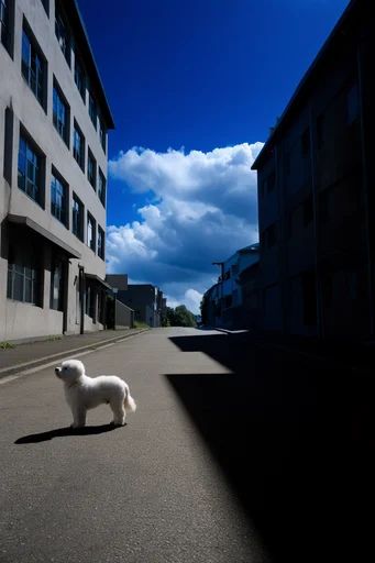 Nostalgic Cobalt Surrealism style reference image — minimalist urban geometry